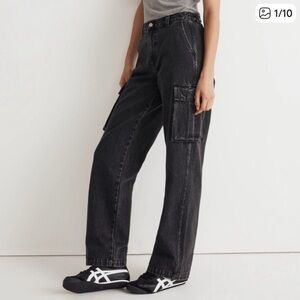 Madewell cargo jeans wide leg ankle faded black 26